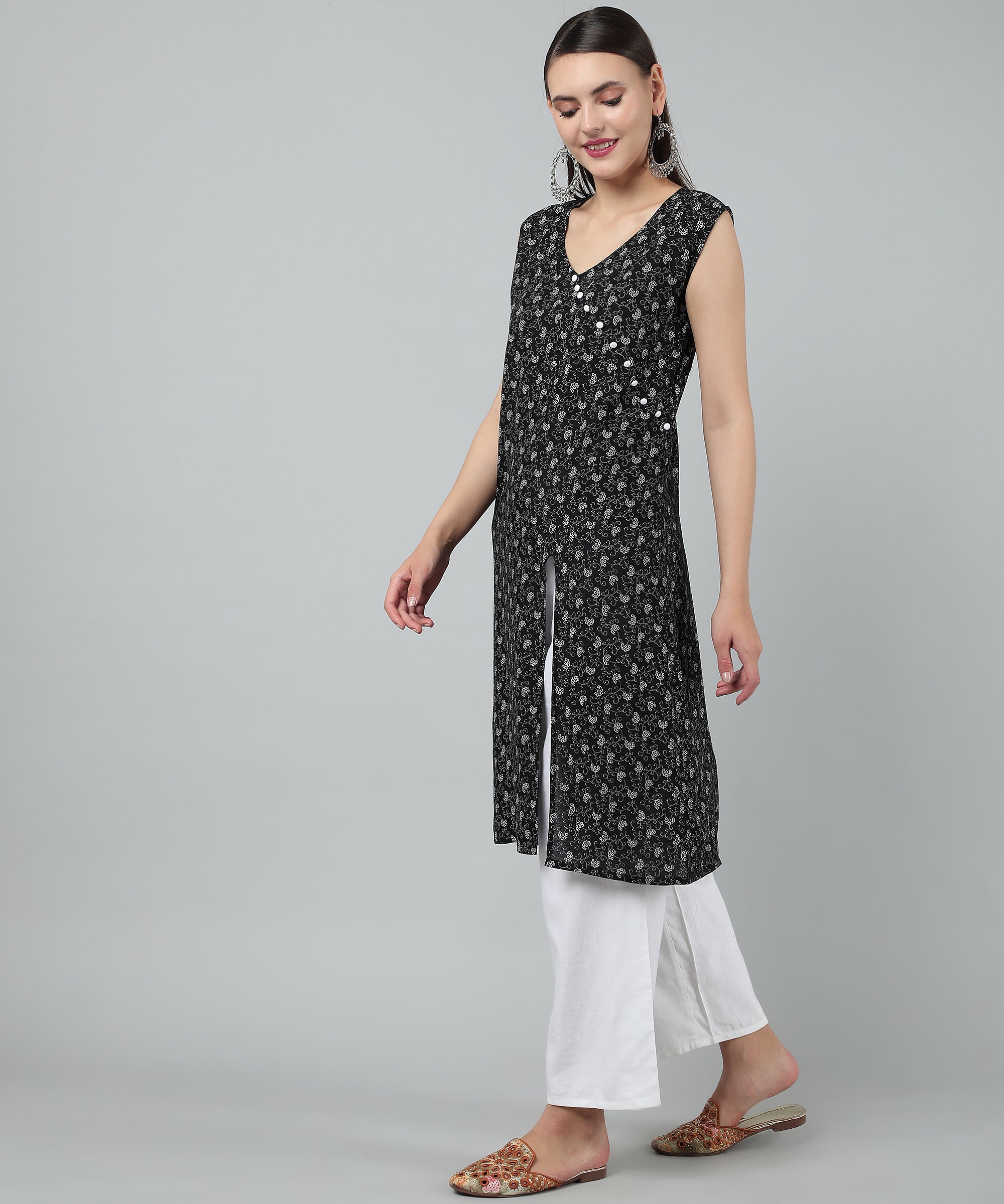 Black georgette A-line partywear kurti with heavy handworked yoke and –  MyBudgetStore.in